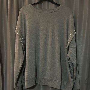 Elegant Gray Pearl-Embellished Sweatshirt